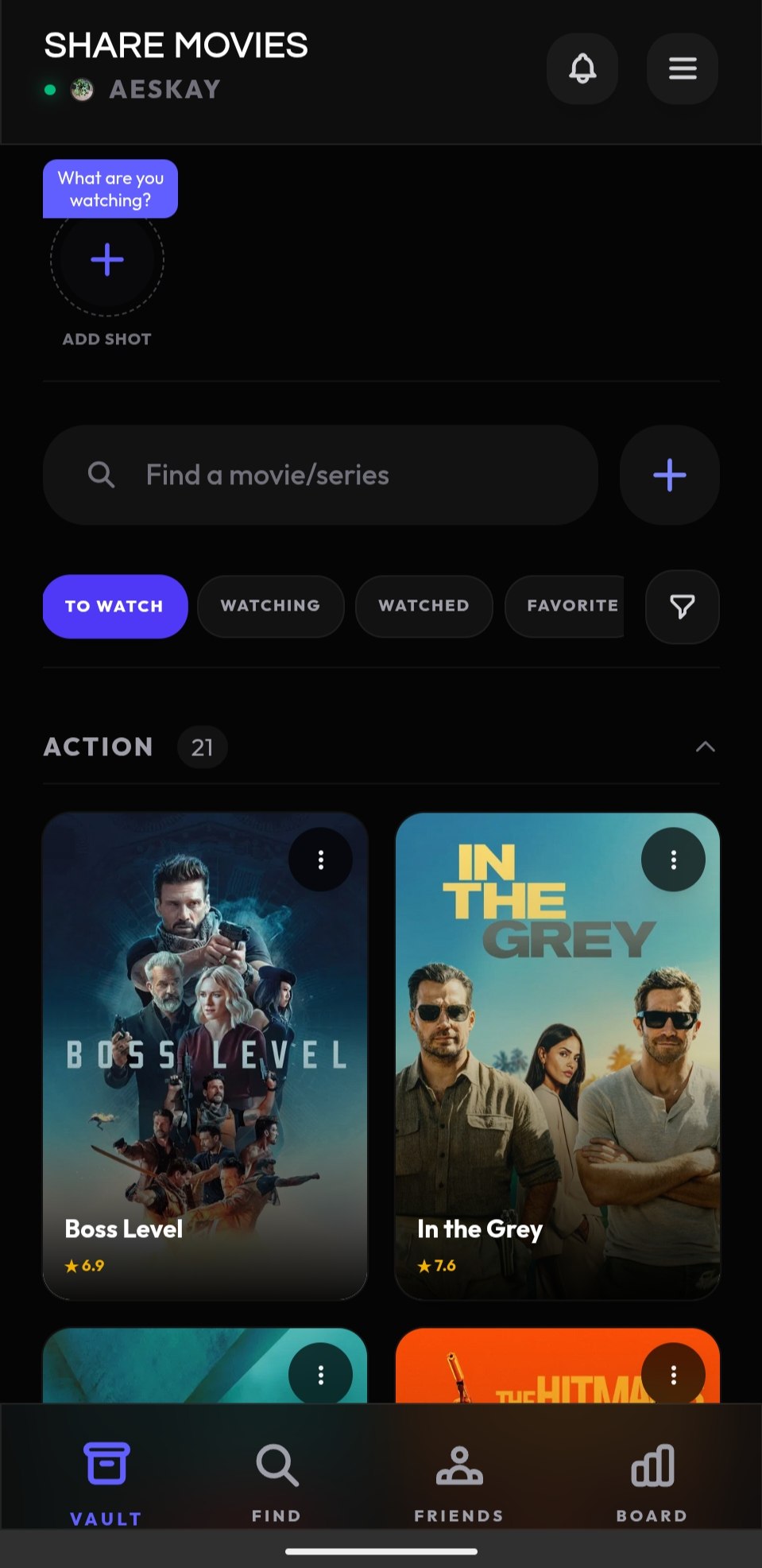 Share Movies Personal Vault and Action Cards